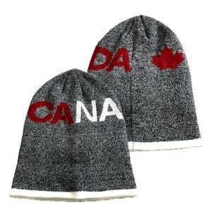 CANADA Marled Knit Beanie Unisex OS Maple Leaf Warm Fleece Lined by Running Room